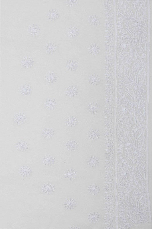 Ada Hand Embroidered White Pure Georgette Lucknow Chikankari Saree With Blouse A342801