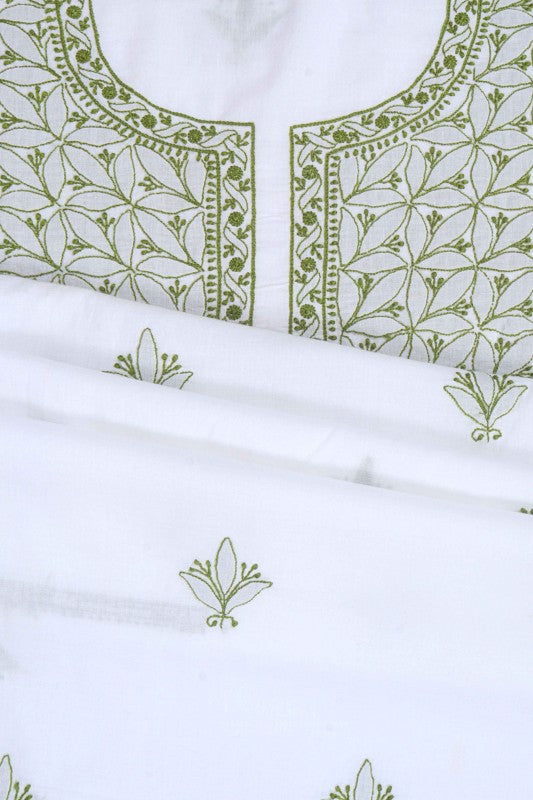 Ada Hand Embroidered White Cotton Lucknowi Chikankari Unstitched Suit Piece A94304