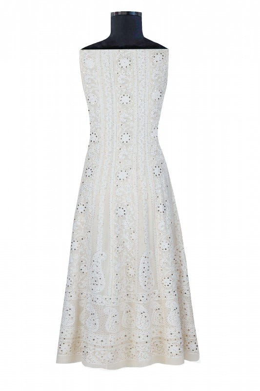 Ada Hand Embroidered White Pure Georgette Lucknowi Chikankari Semi-stitched Anarkali Kurta Dupatta Set With Muqaish Work- A625852