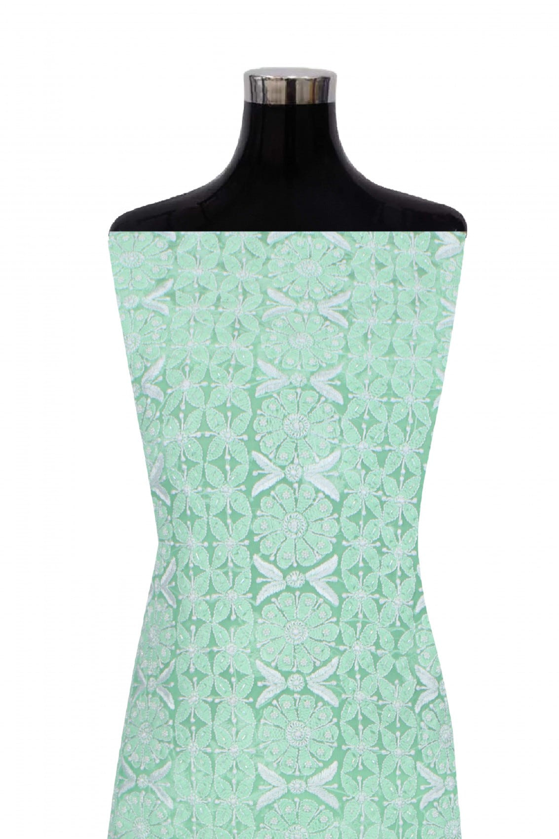 Ada Hand Embroidered Bright Green Georgette Lucknowi Chikankari Unstitched Suit Piece With Pearl Work 01A271033
