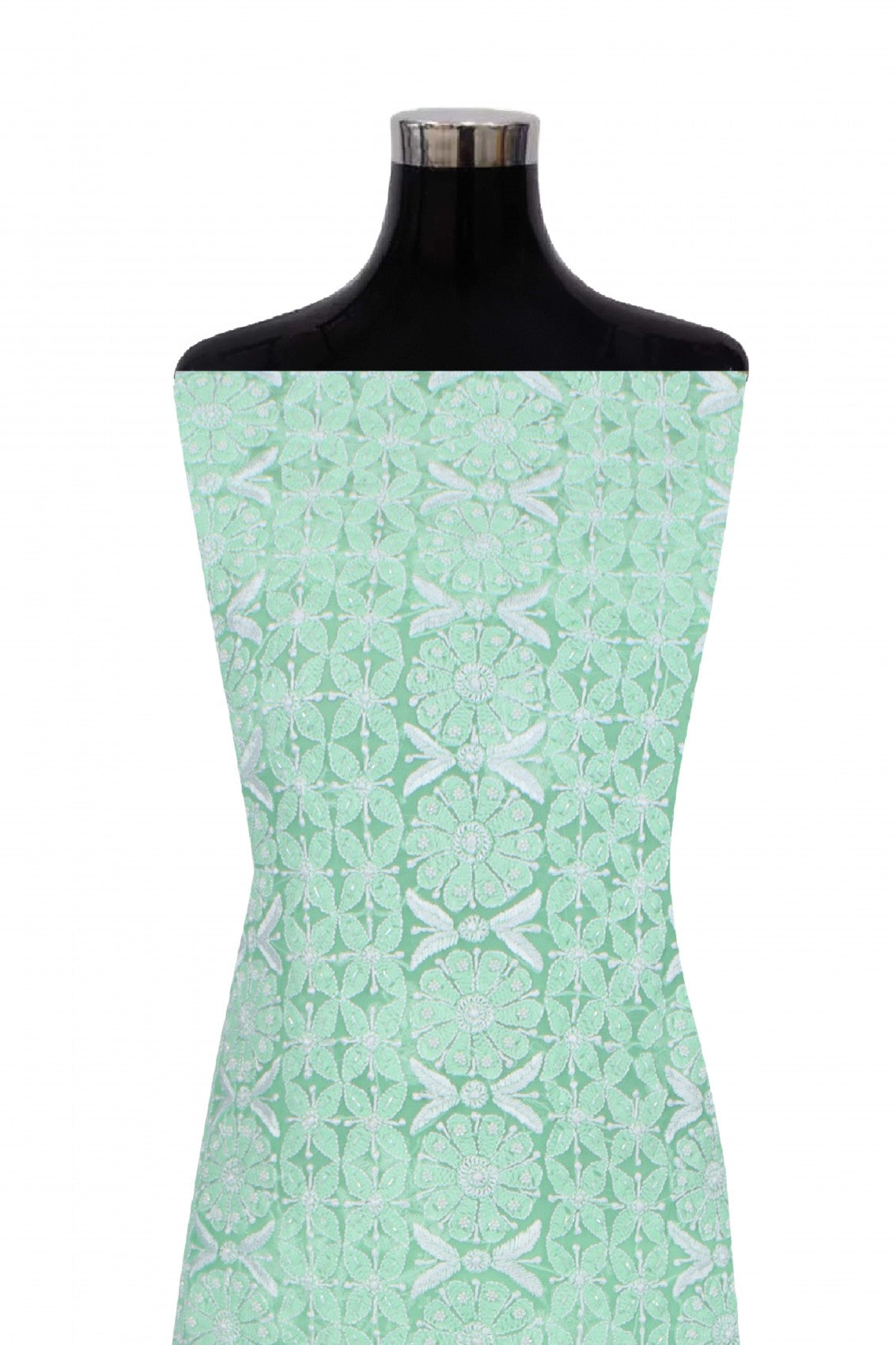 Ada Hand Embroidered Bright Green Georgette Lucknowi Chikankari Unstitched Suit Piece With Pearl Work 01A271033