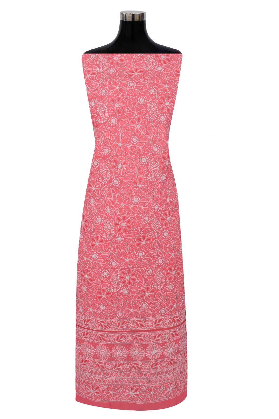 Ada Hand Embroidered Pink Cotton Lucknowi Chikankari Unstitched Suit Piece With Cutdana Work 01A213973