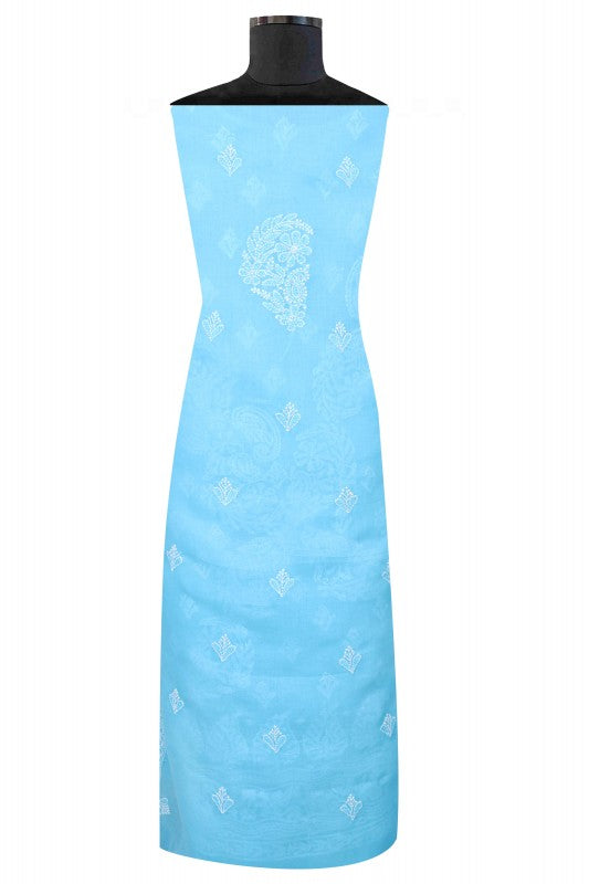 Ada Hand Embroidered Sky Blue Cotton Lucknowi Chikankari Unstitched Suit Piece A579448