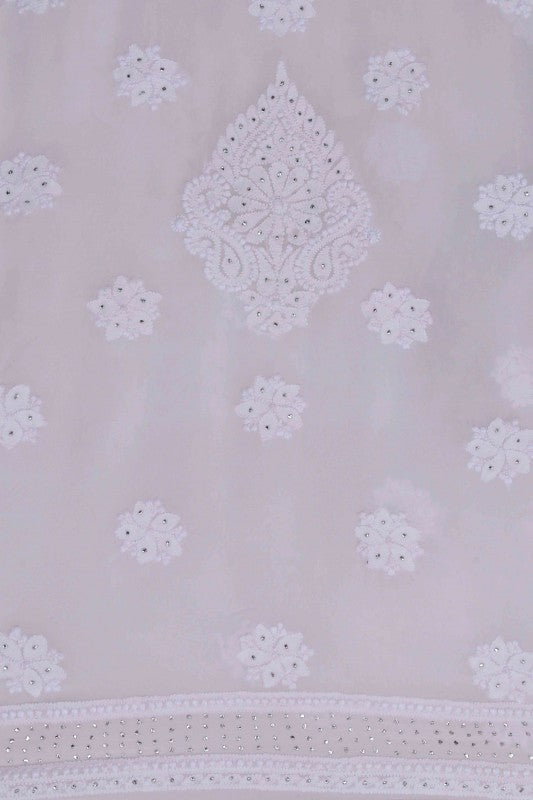 Ada Hand Embroidered White Georgette Lucknowi Chikan Unstitched Kurta Piece with Muqaish Work A508607