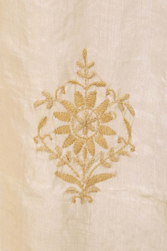 Ada Hand Embroidered Natural Fawn Tussar Silk Lucknowi Chikankari Curtain A478314