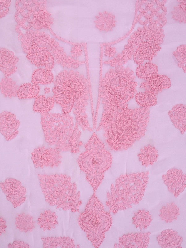Ada Hand Embroidered Baby Pink Georgette Lucknowi Chikan Unstitched Suit Piece A211228