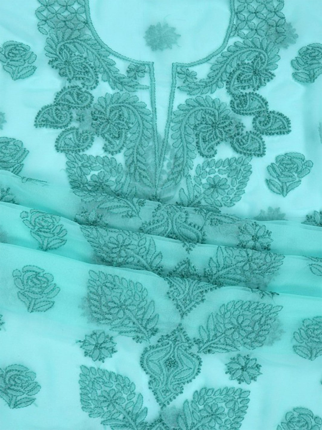 Ada Hand Embroidered Sea Green Georgette Lucknowi Chikan Unstitched Suit Piece A211223