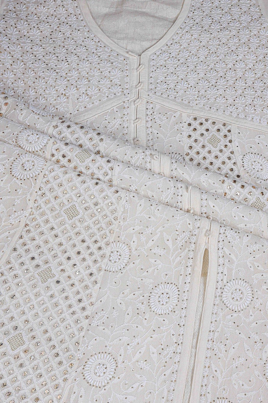 Ada Hand Embroidered White Pure Georgette Semi Stitched Anarkali Kurta Dupatta Set with Muquaish Work A501767