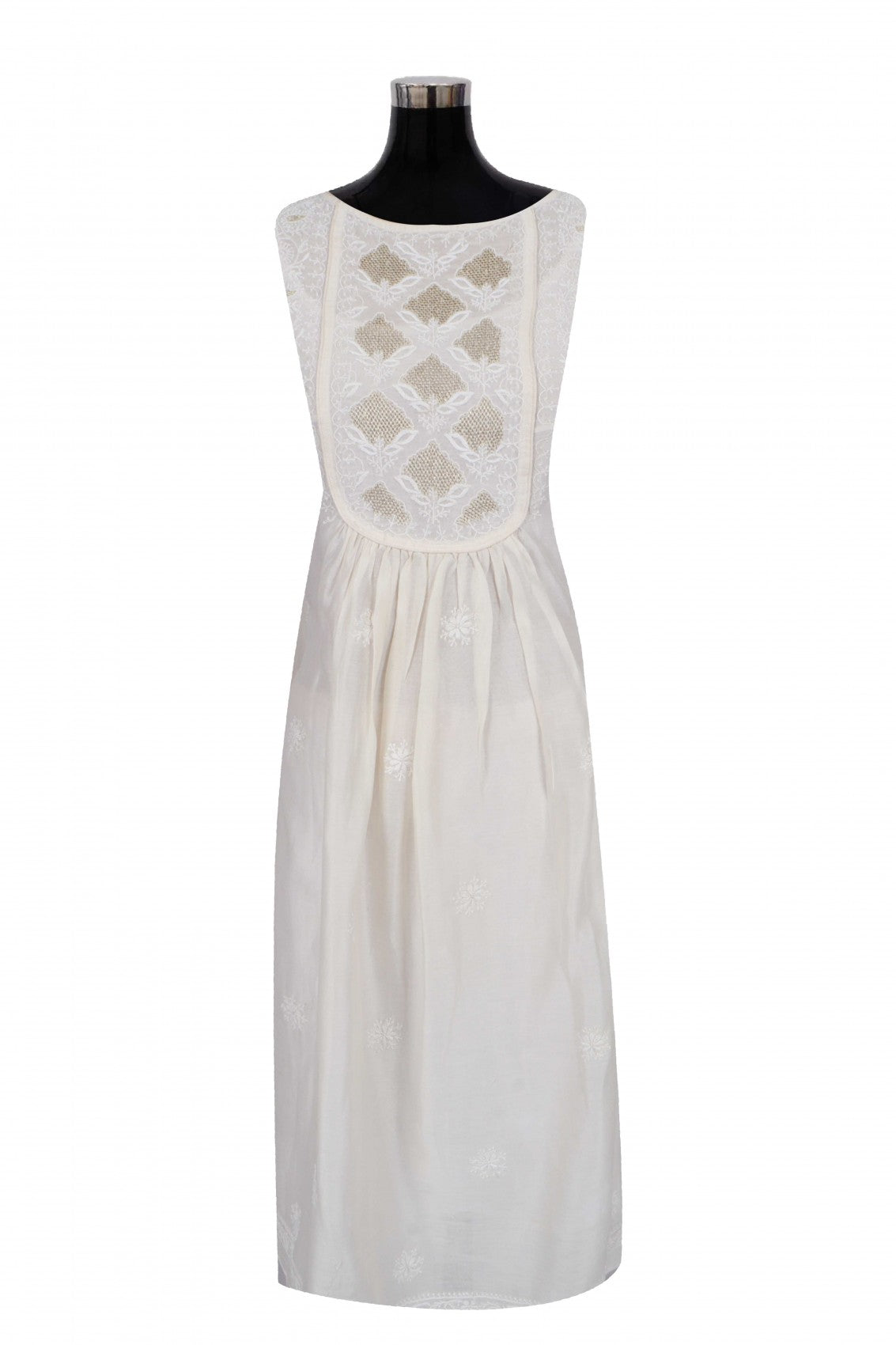Ada Hand Embroidered Off White Chanderi Lucknowi Chikankari Semi-Stitched Anarkali Kurta Dupatta Set With Zari Work 01A224438