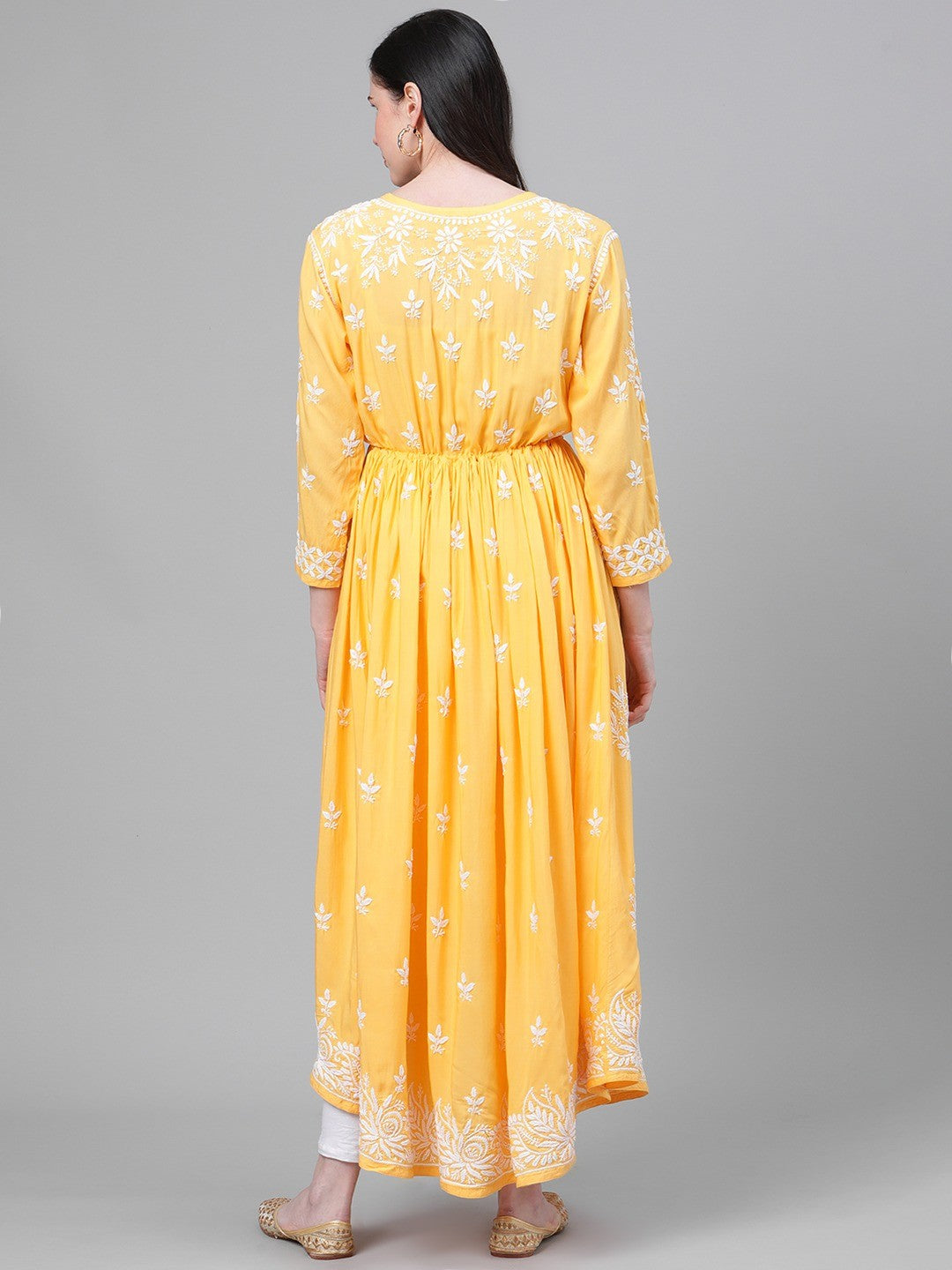 Ada Hand Embroidered Yellow Muslin Lucknow Chikankari Kurta-A411140