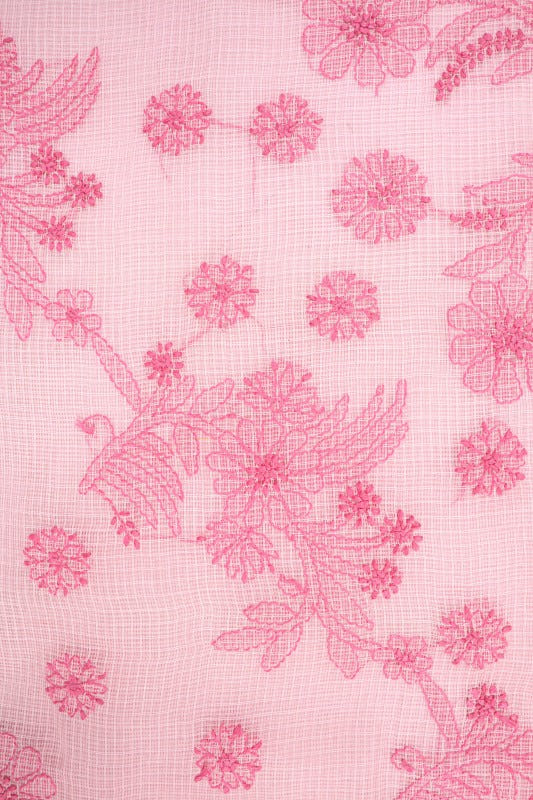 Ada Hand Embroidered Pink Kota Lucknowi Chikankari Saree With Blouse A607019