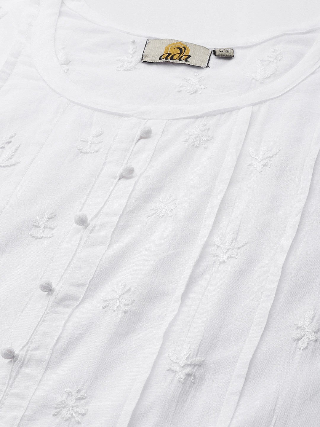 Ada Hand Embroidered White Cotton Lucknow Chikan Kurti-A411230