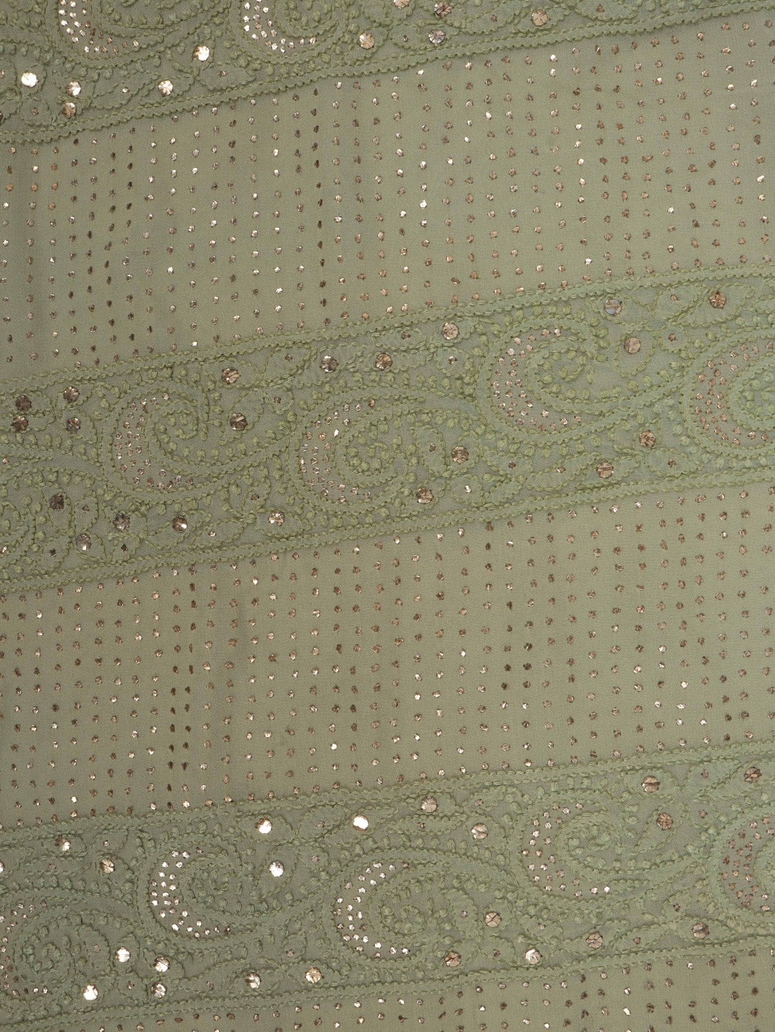 Ada Hand Embroidered Pistachio Green Pure Georgette Lucknowi Chikankari Saree/Blouse With Muqaish Work A580481