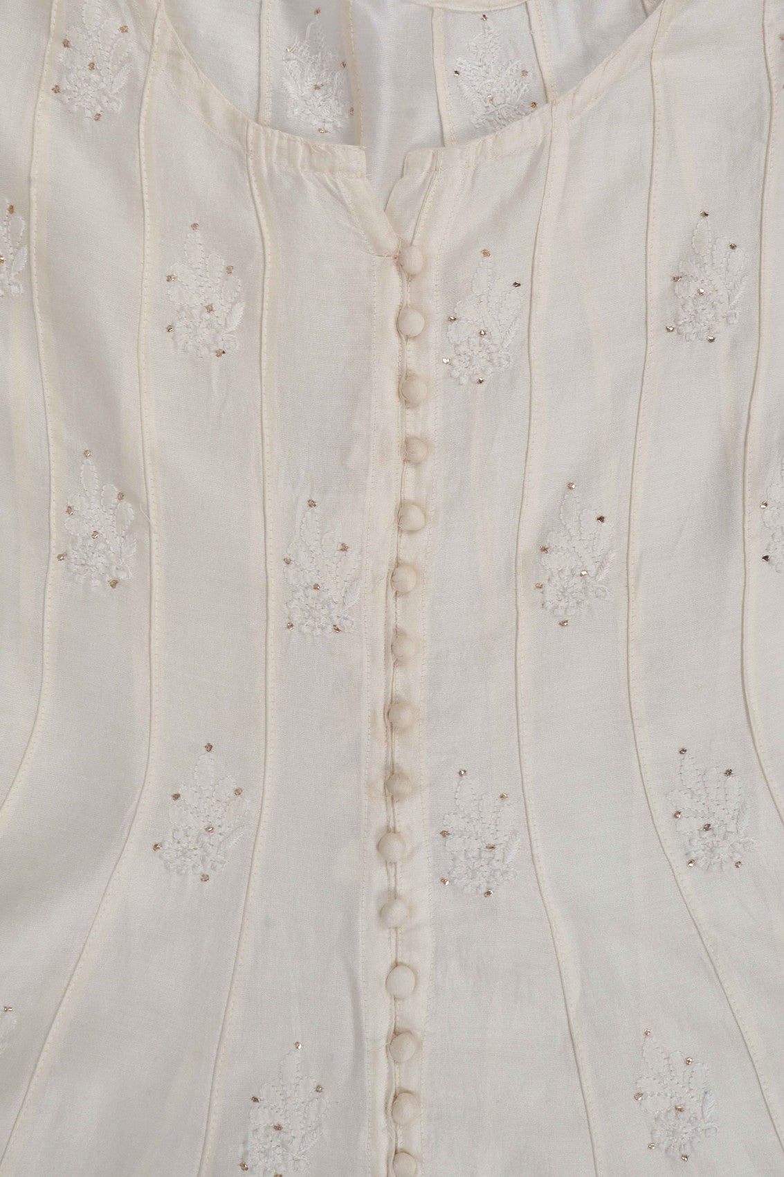 Ada Hand Embroidered Cream Chanderi Lucknowi Chikankari Semi-Stitched Anarkali Kurta Piece With Muqaish Work A623446