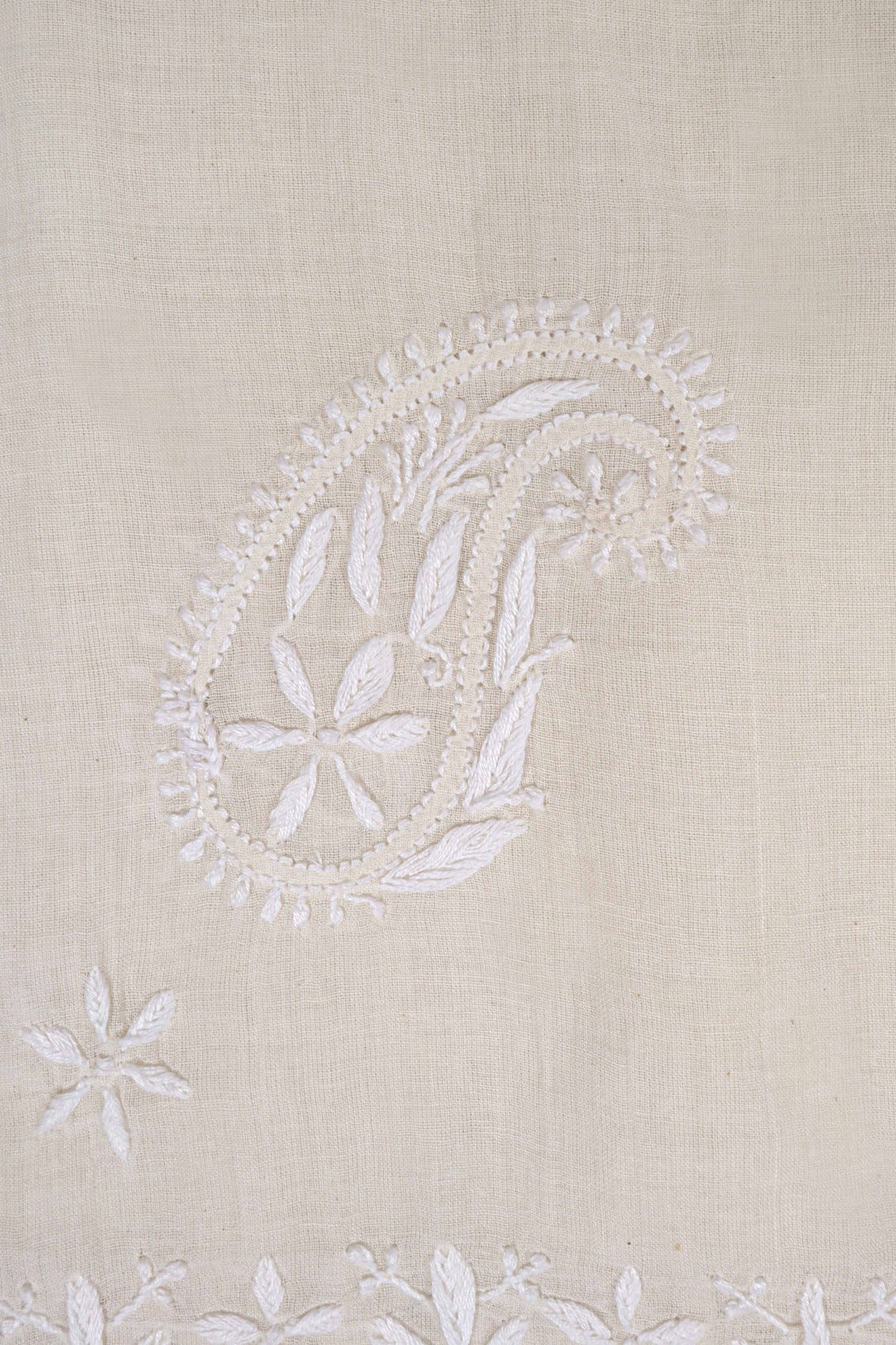 Ada Hand Embroidered Off White Chanderi Lucknowi Chikankari Dupatta A372341