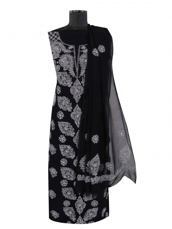 Ada Hand Embroidered Black Georgette Lucknowi Chikan Unstitched Suit Piece A211226