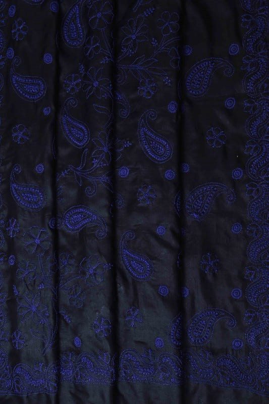 Ada Hand Embroidered Black Silk Lucknowi Chikankari Saree With Blouse-A621718