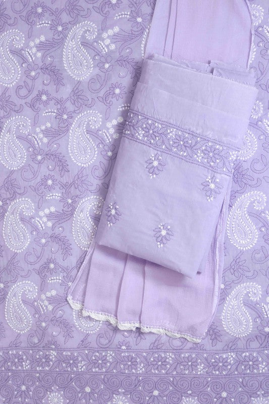 Ada Hand Embroidered Mauve Cotton Lucknowi Chikan Unstitched Suit Piece-A211111