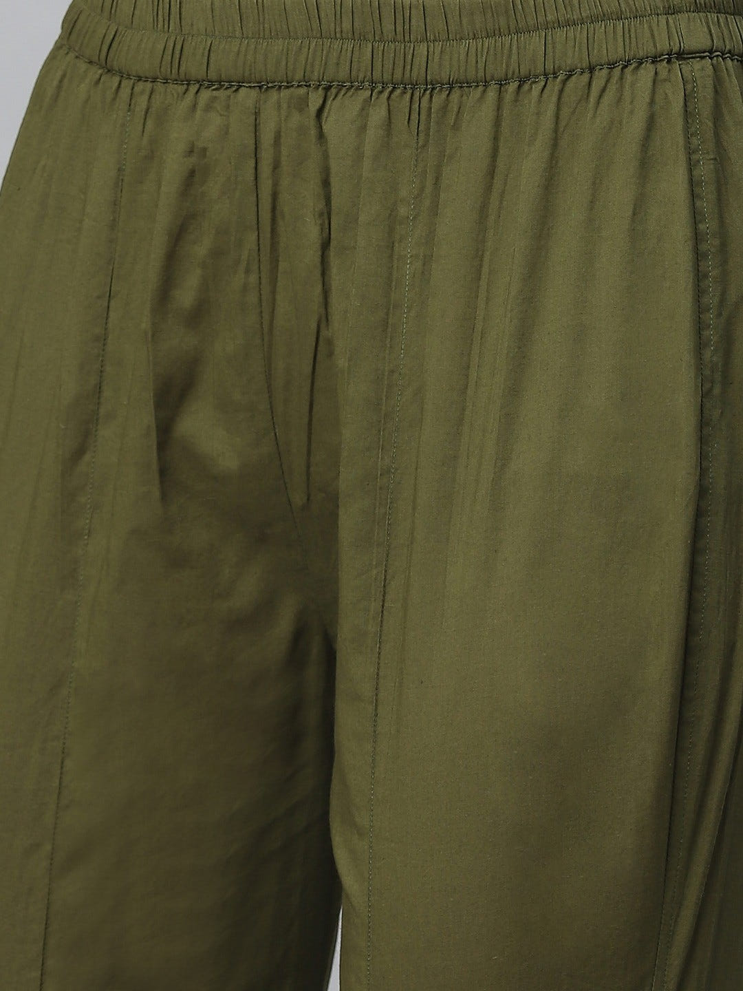 Ada Hand Embroidered Olive Green Cotton Lucknowi Chikankari Straight Kurta With Trouser Set A811134