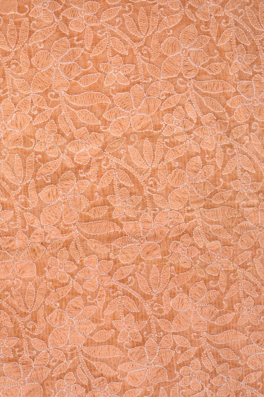 Ada Hand Embroidered Peach Kota Lucknowi Chikan Unstitched Kurta Piece A185756