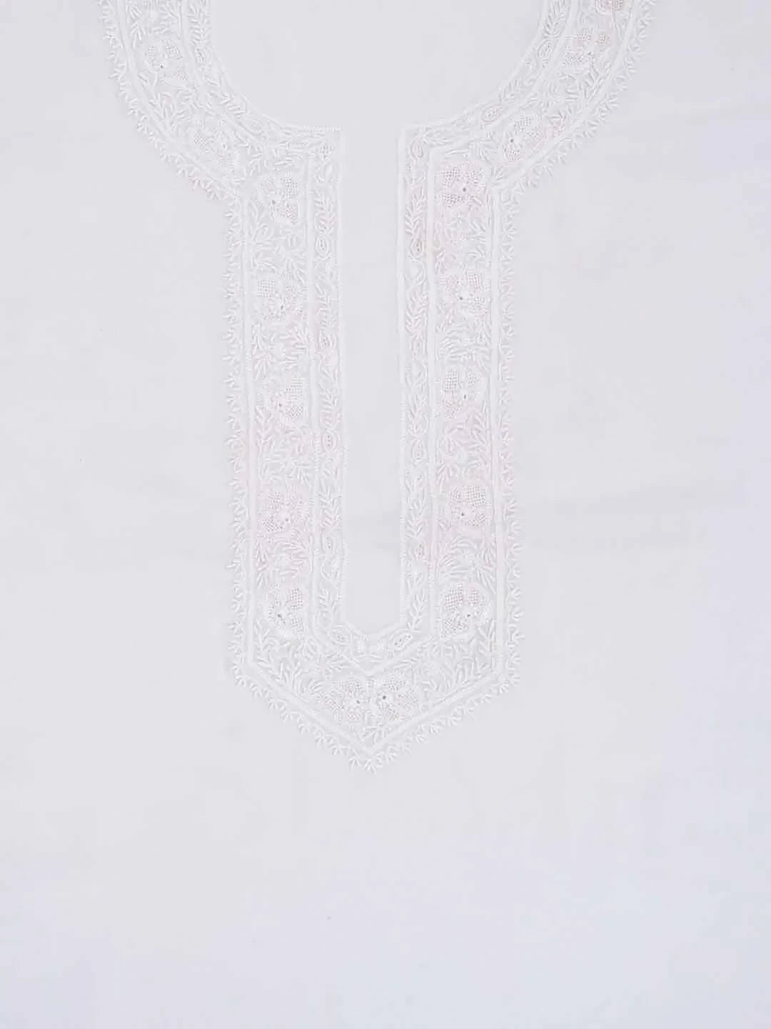 Ada Hand Embroidered White Pure Georgette Lucknowi Chikankari Unstitched Kurta Piece A306199