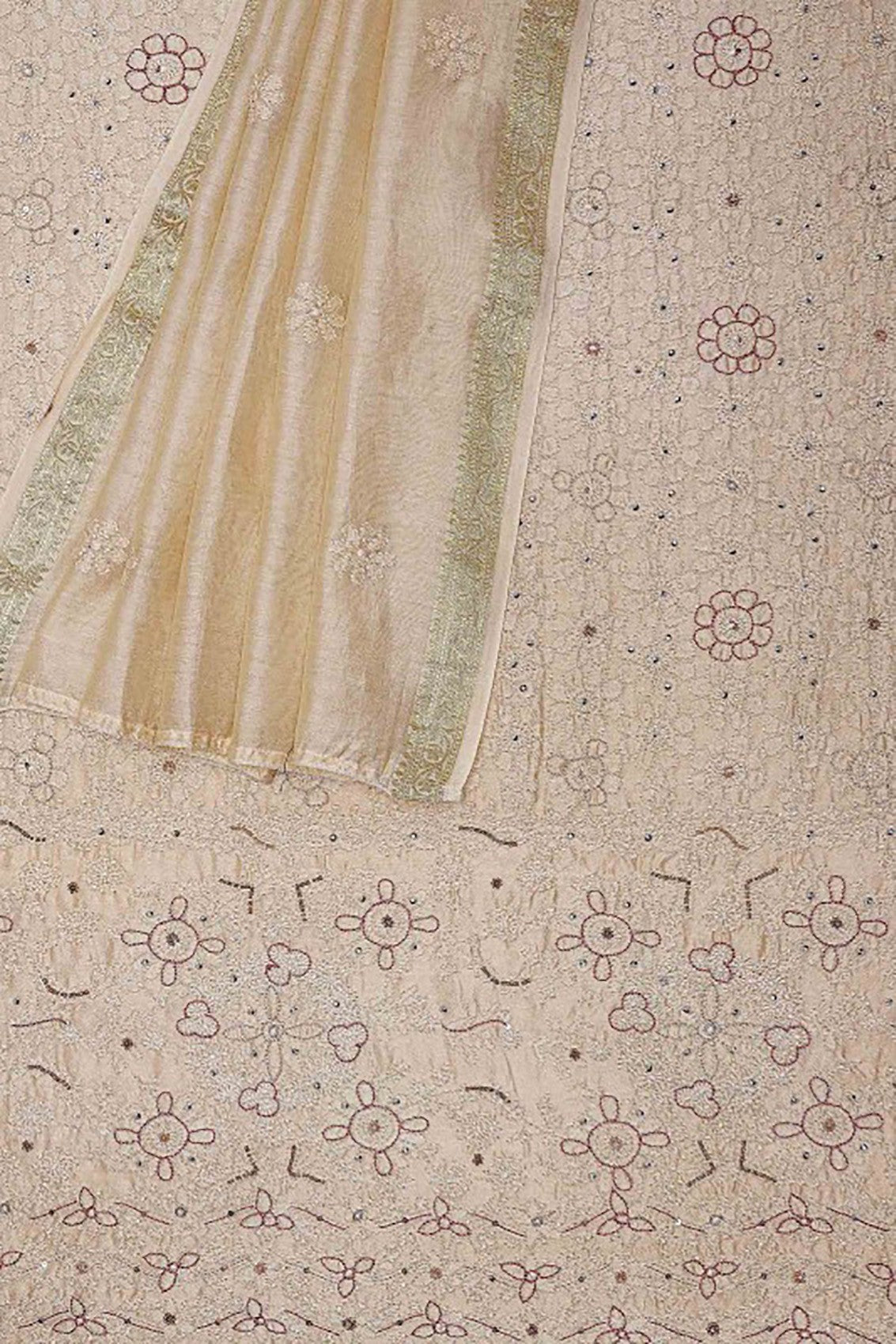 Ada Hand Embroidered Fawn Chanderi Lucknowi Chikankari Unstitched Kurta Dupatta A605701