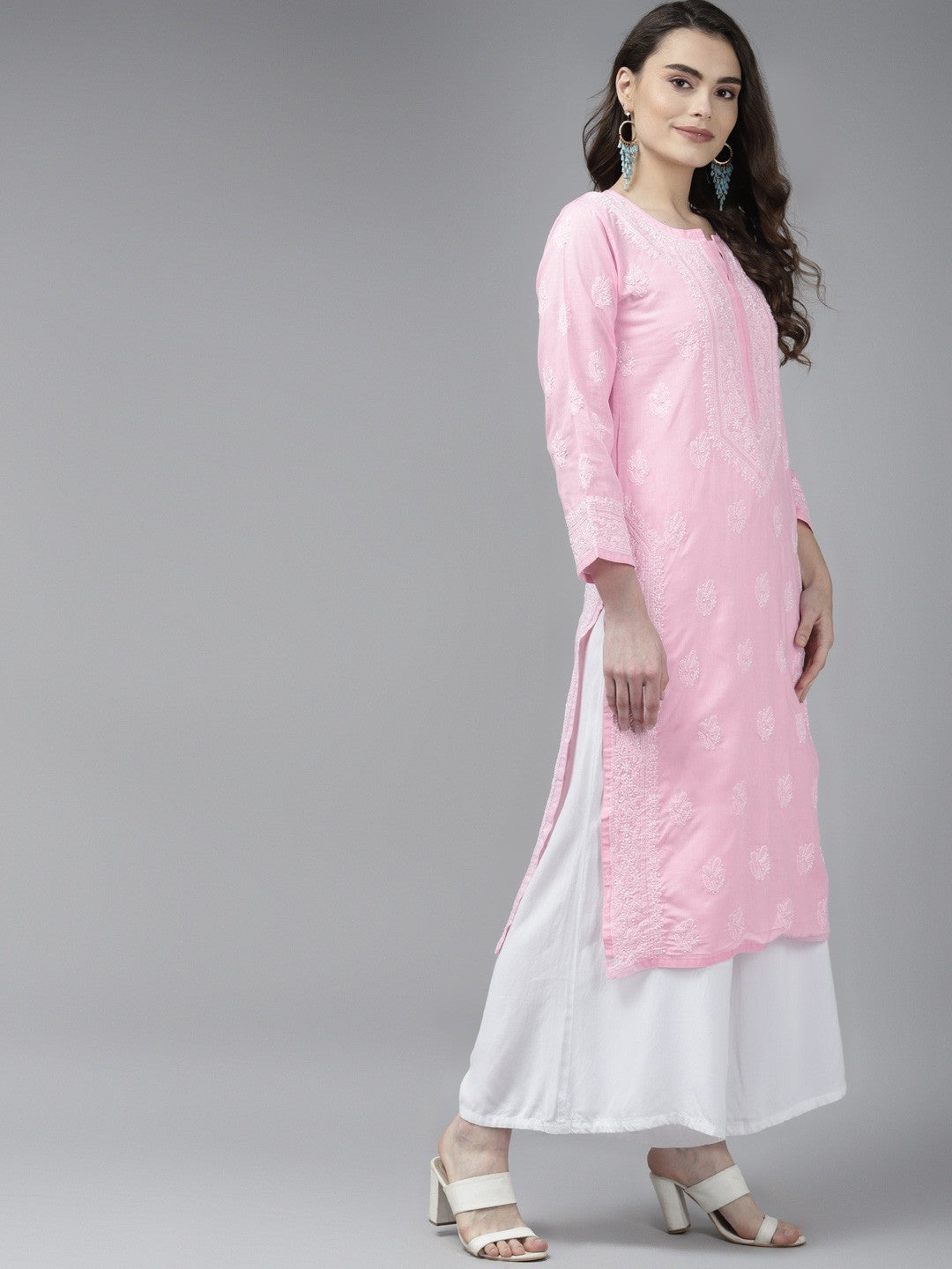 Ada Hand Embroidered Pink Cotton Lucknow Chikan Kurta A411367