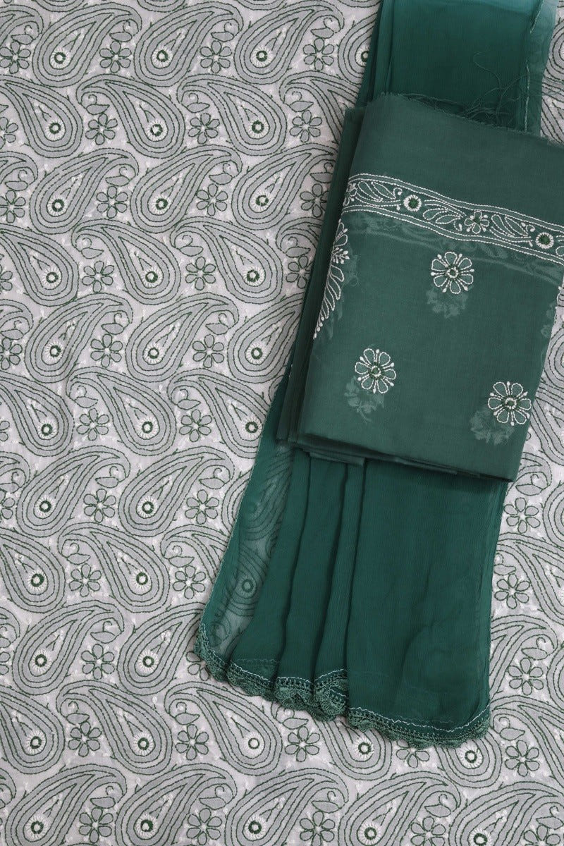 Ada Hand Embroidered White Cotton Lucknowi Chikankari Unstitched Suit Piece A195741