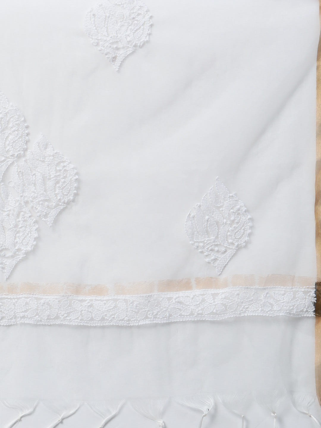 Ada Hand Embroidered White Organza Lucknowi Chikankari Dupatta - A511136