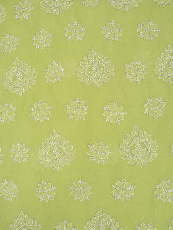 Ada Hand Embroidered Sheen Green Cotton Lucknowi Chikan Unstitched Suit Piece A530212