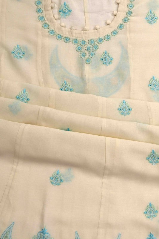 Ada Hand Embroidered Cream Chanderi Lucknowi Chikan Unstitched Anarkali Dupatta Set A595351