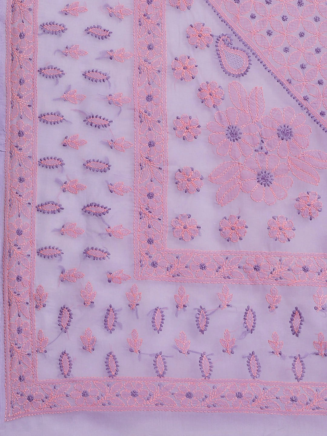 Ada Hand Embroidered Mauve Cotton Lucknow Chikan Saree With Blouse-A311213