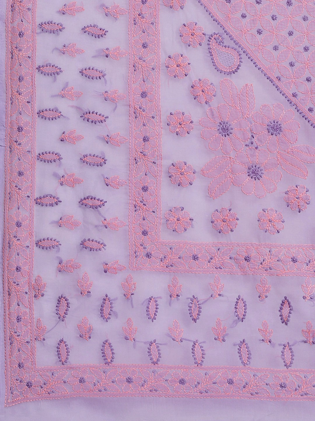 Ada Hand Embroidered Mauve Cotton Lucknow Chikan Saree With Blouse-A311213