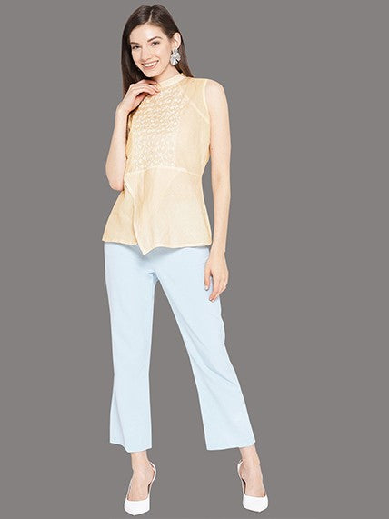 Ada Hand Embroidered Fawn Cotton Lucknowi Chikan Top A100076