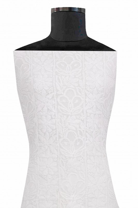 Ada Hand Embroidered White Georgette Lucknowi Chikan Unstitched Kurta Piece- A416754