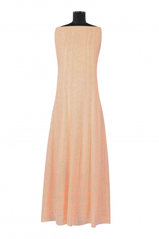 Ada Hand Embroidered Peach Georgette Semi-stitched Anarkali Kurta Dupatta A517247