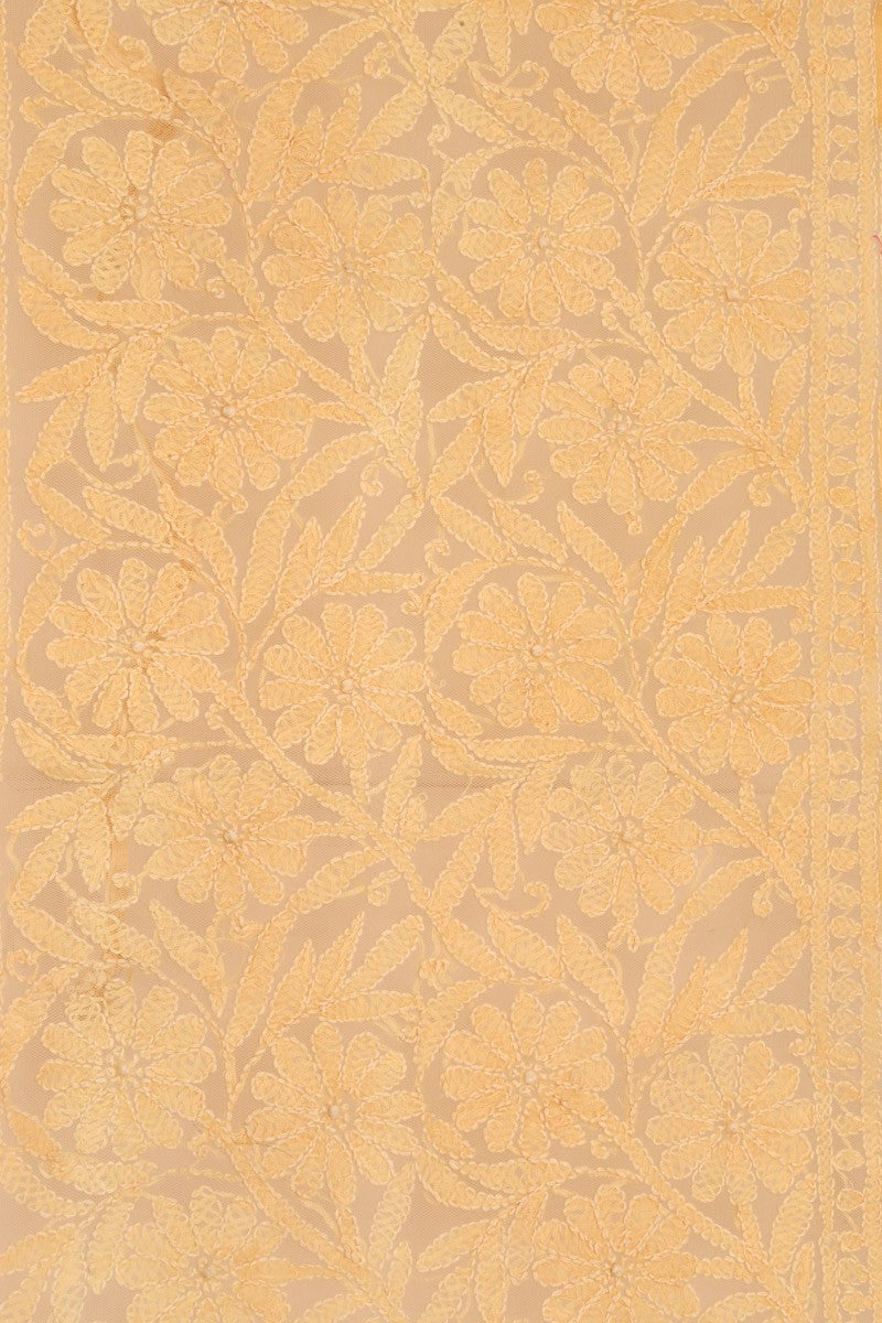 Ada Hand Embroidered Peach Net Lucknowi Chikankari Curtain- A613478