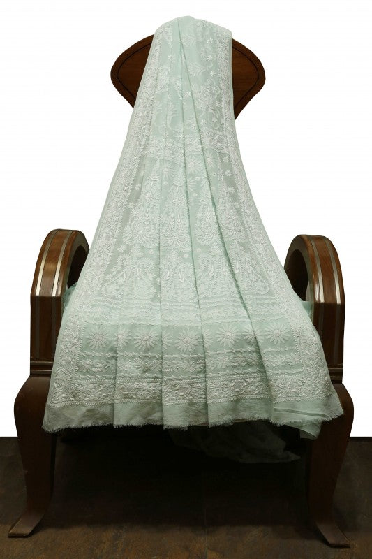 Ada Hand Embroidered Mint Green Pure Georgette Lucknowi Chikankari Saree with Blouse A149765