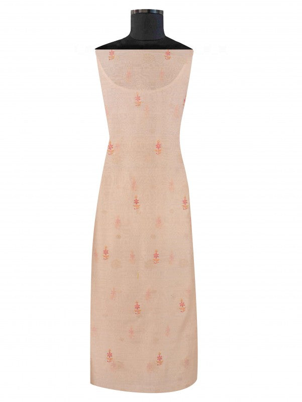 Ada Hand Embroidered Peach Chanderi Lucknowi Chikankari Unstitched Kurta Dupatta Set A622156