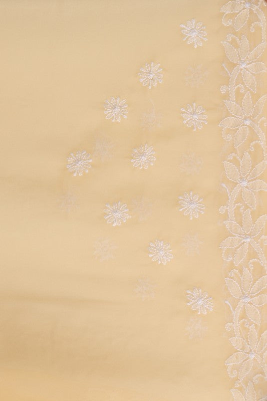 Ada Hand Embroidered Fawn Faux Georgette Lucknow Chikan Saree with Blouse A129593