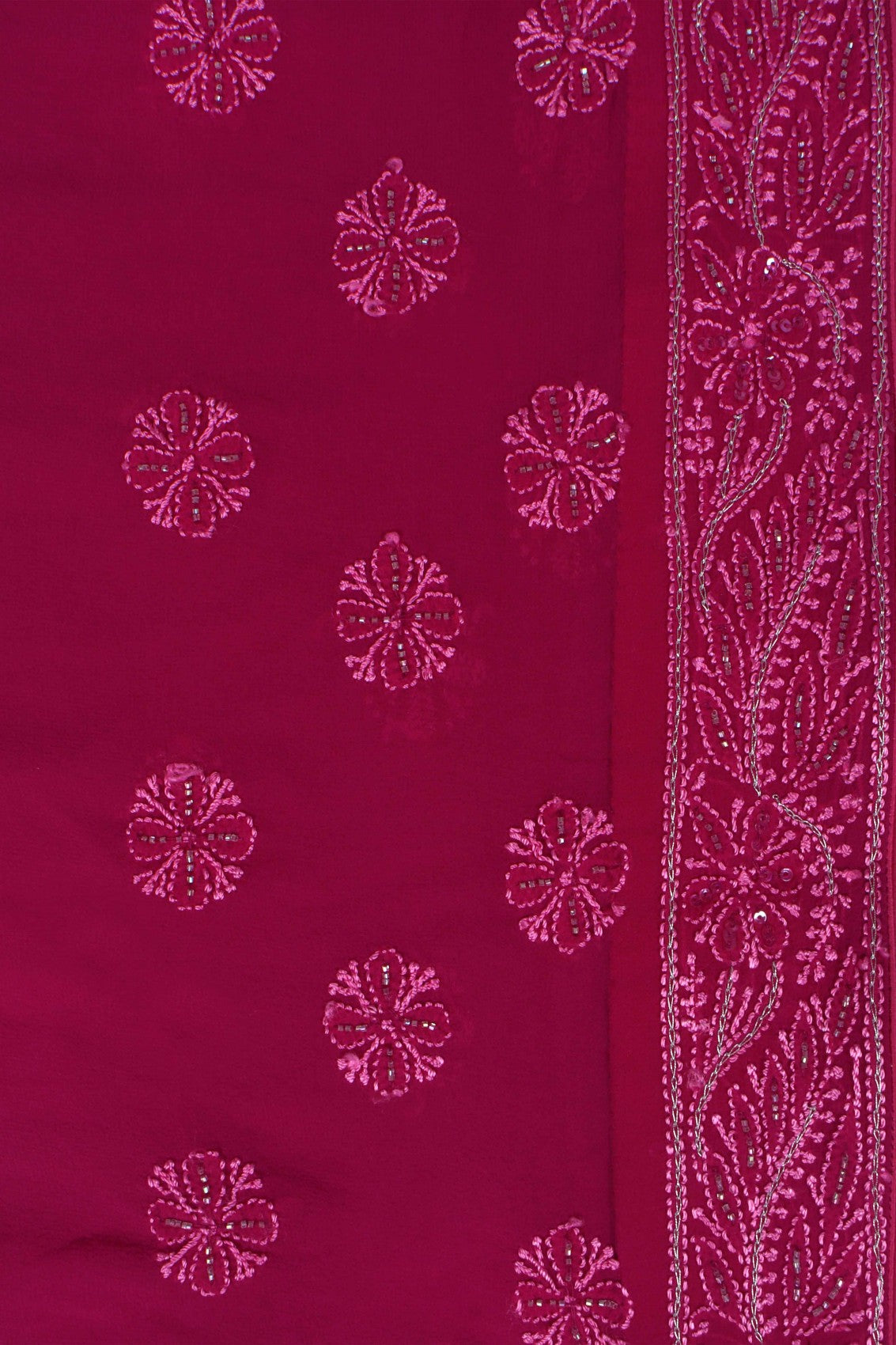 Ada Hand Embroidered Magenta Pure Georgette Lucknowi Chikankari Saree/Blouse Cutdana Work 01A246622
