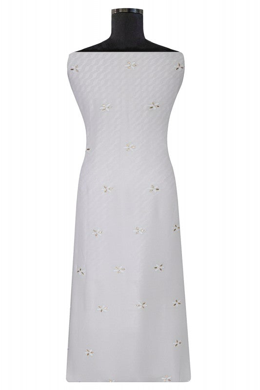 Ada Hand Embroidered White Georgette Lucknowi Chikan Unstitched Kurta Piece with Gota Patti Work A597679