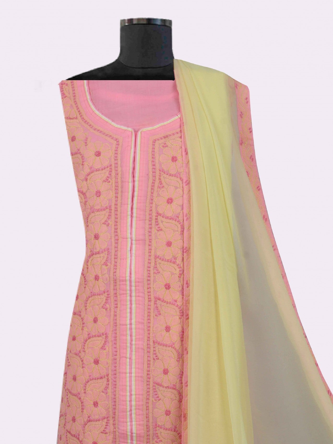 Ada Hand Embroidered Pink Cotton Lucknowi Chikankari Unstitched Suit Piece 01A193487