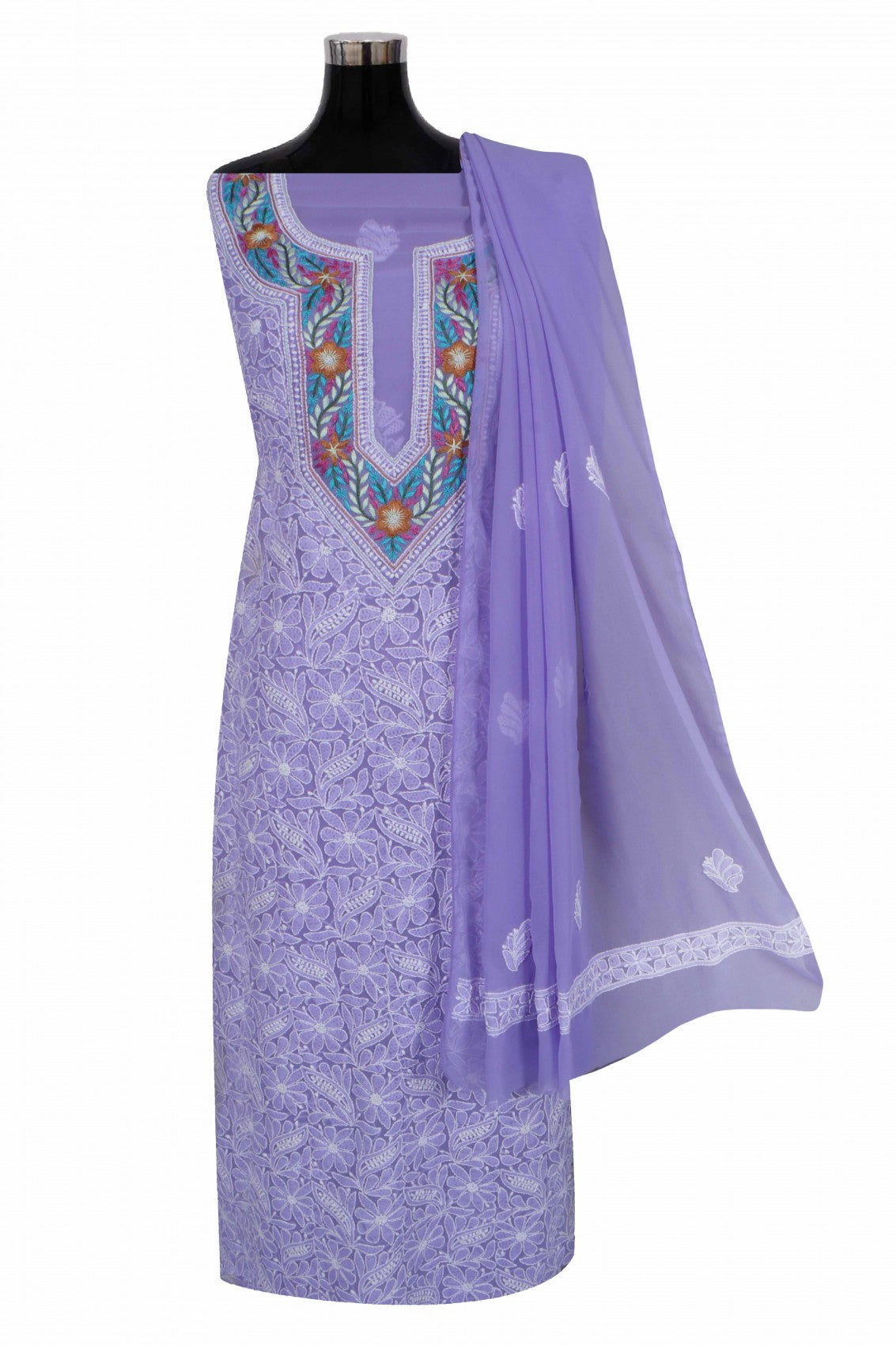 Ada Hand Embroidered Mauve Georgette Lucknowi Chikankari Unstitched Suit Piece With Parsi Work 01A250597