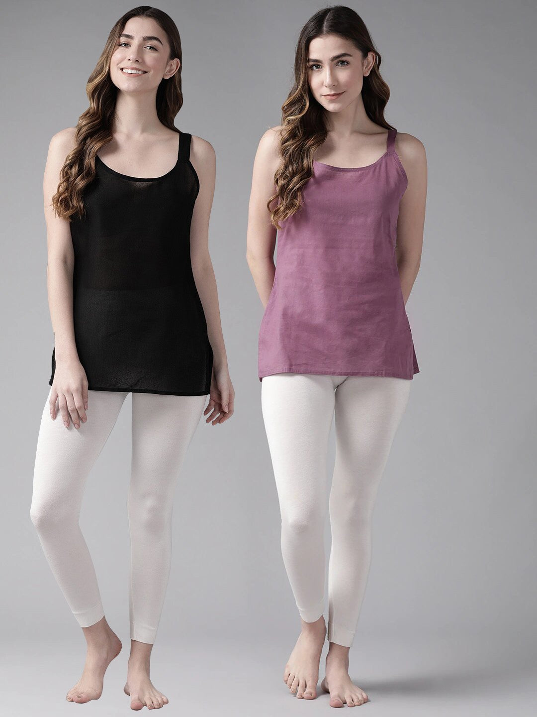 Ada Purple and Black Cotton Short Slips Combo of 2  A313119.