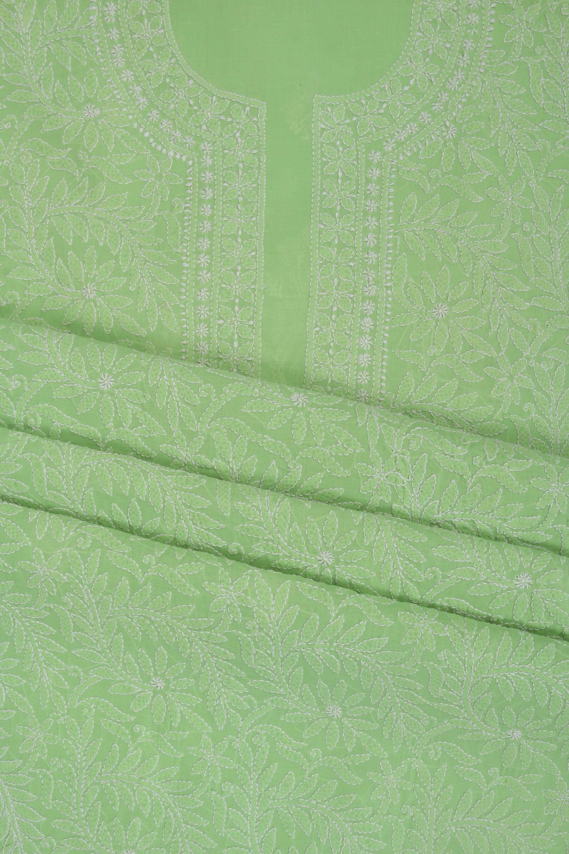 Ada Hand Embroidered Green Cotton Lucknowi Chikankari Unstitched Suit Piece 01A169959