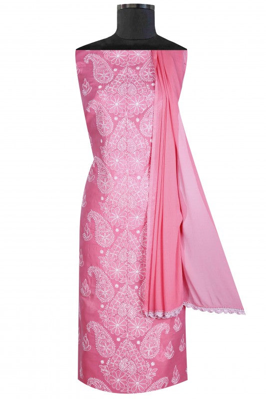 Ada Hand Embroidered Pink Cotton Lucknowi Chikan Unstitched Suit Piece A472826