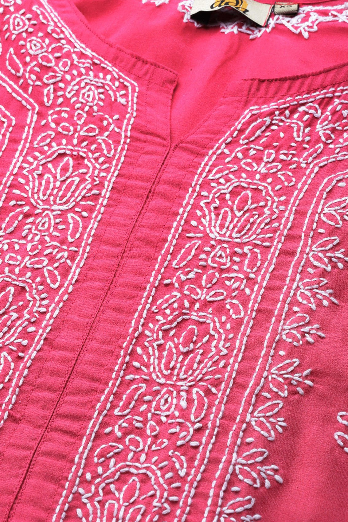 Ada Hand Embroidered Magenta Cotton Lucknowi Chikankari Straight Kurta A220716