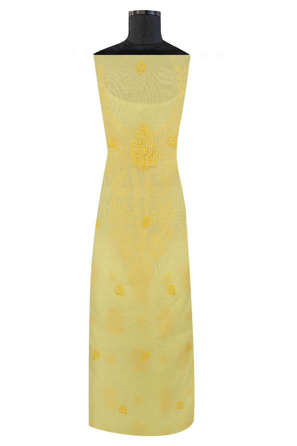 Ada Hand Embroidered Yellow Cotton Lucknowi Chikankari Unstitched Suit Piece With Cutdana Work A615368