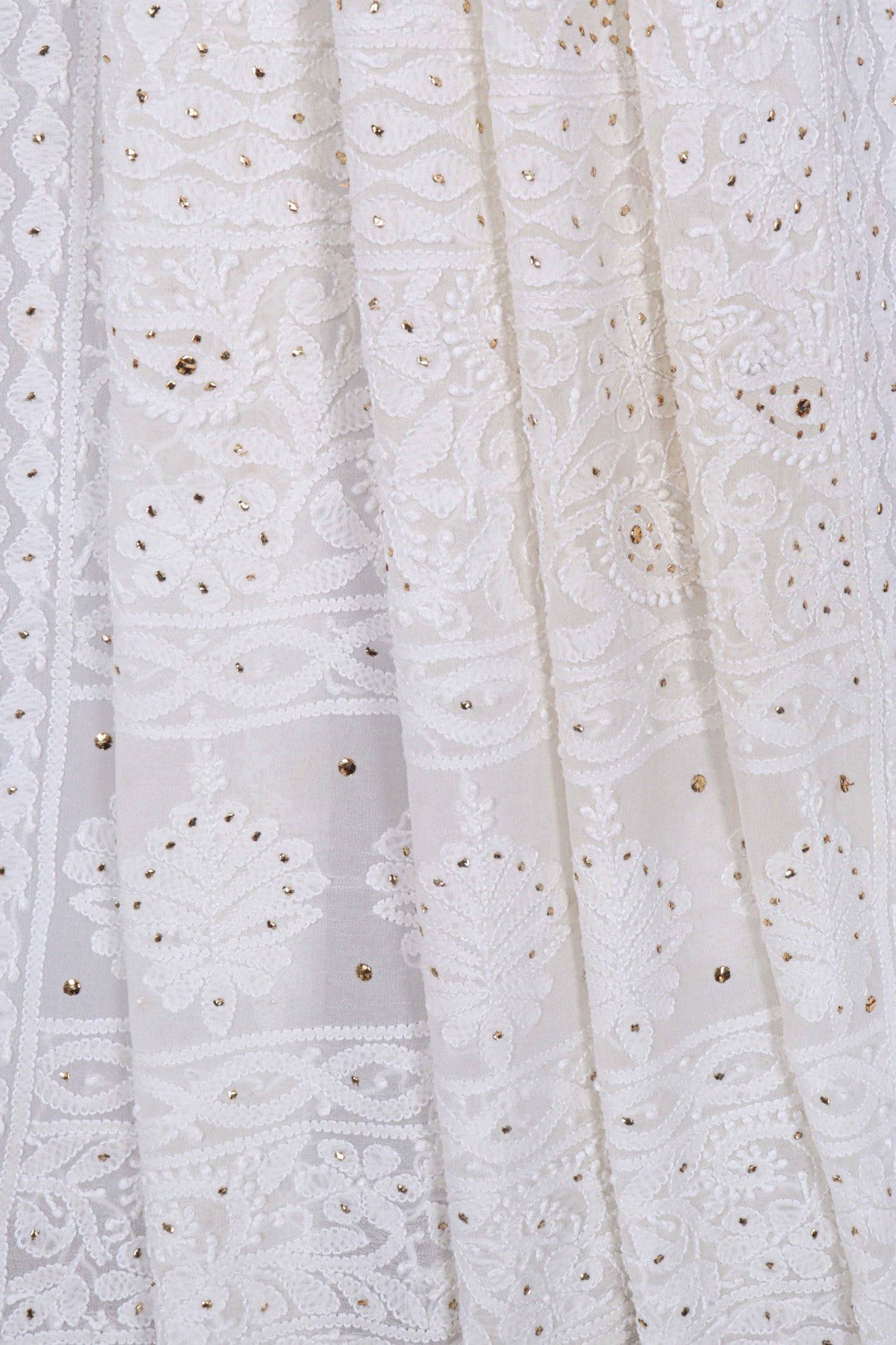 Ada Hand Embroidered Off White Pure Georgette Lucknowi Chikankari Dupatta With Muqaish Work 01A68961